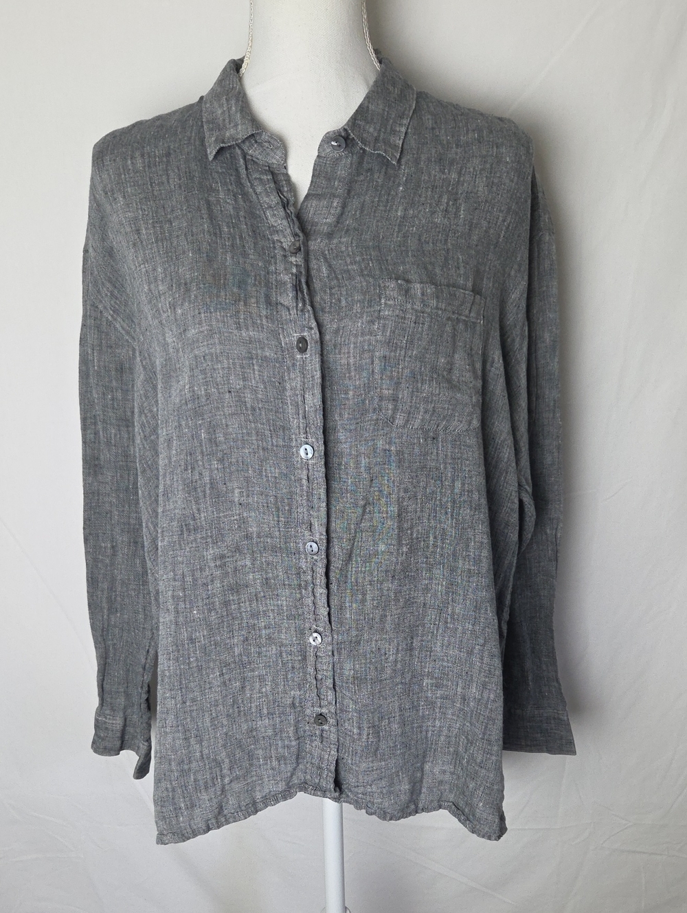 J.Jill Love Linen Womens Button Up Shirt Long Sleeve Relaxed Charcoal Large - Picture 1 of 8